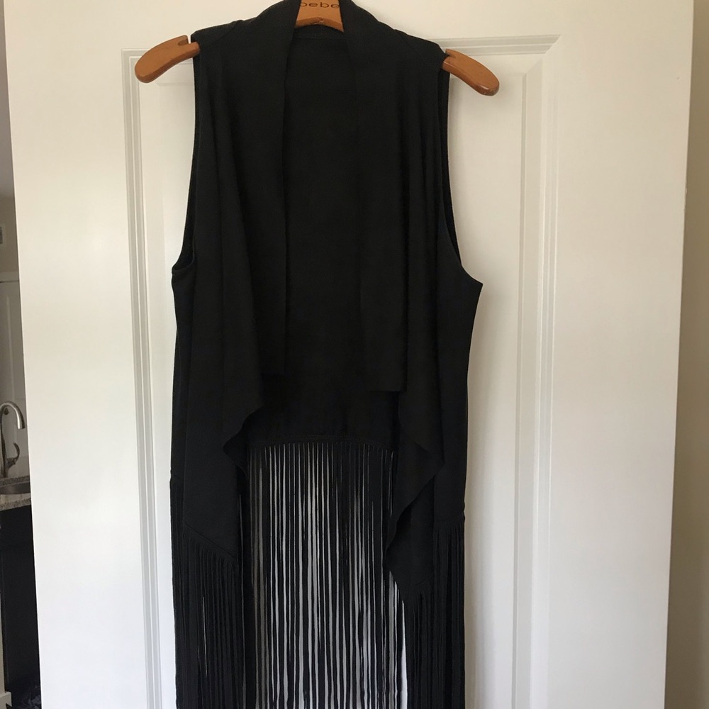 Black Suede Fringe Bebe Vest